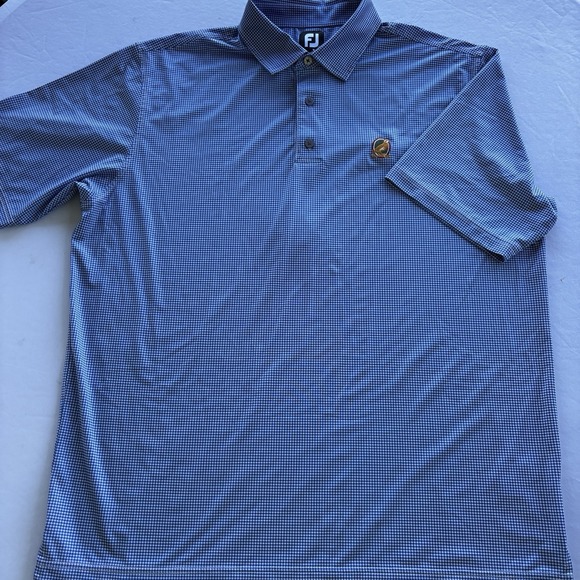 FootJoy‎ Blue Houndstooth Golf Polo Shirt XL Quail Hollow Club Embroidered Logo - Picture 2 of 11